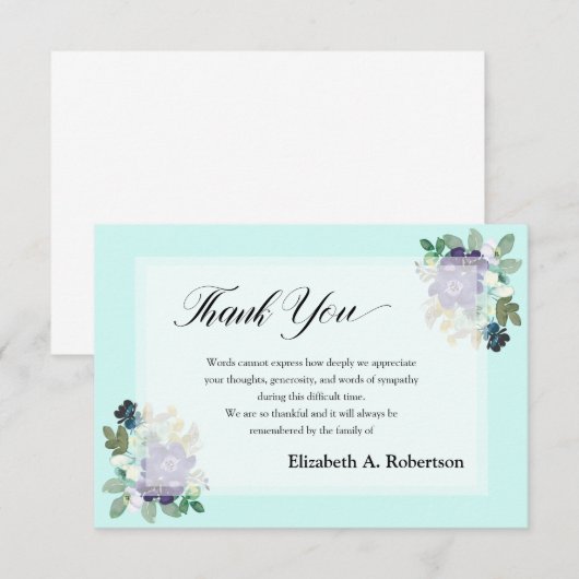 begrafenis dank u Paarse bloemen Bedankkaart (Voorkant / Achterkant)