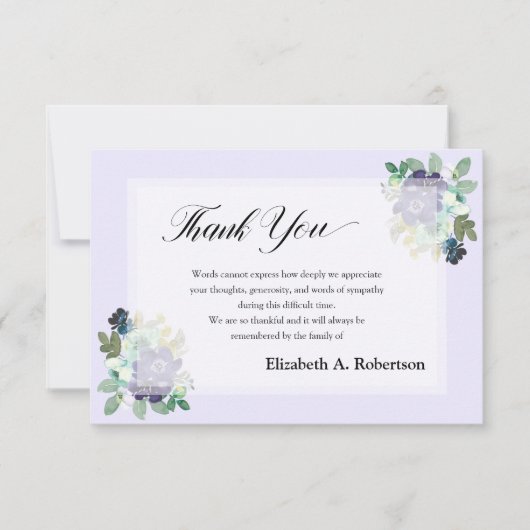 Begrafenis Dank u Purple Flowers Bedankkaart (Voorkant)