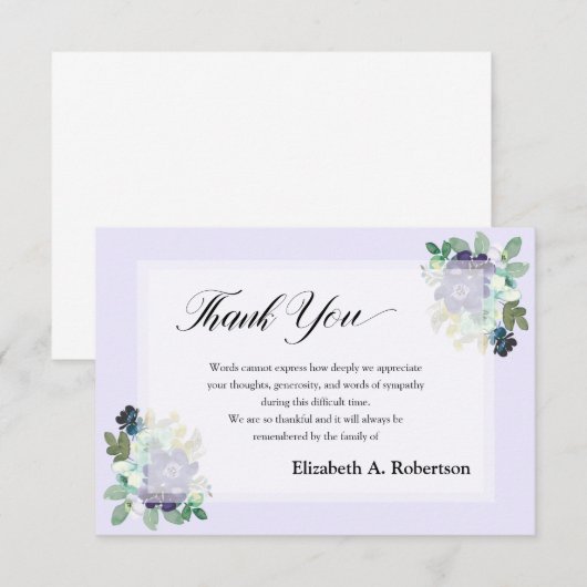 Begrafenis Dank u Purple Flowers Bedankkaart (Voorkant / Achterkant)