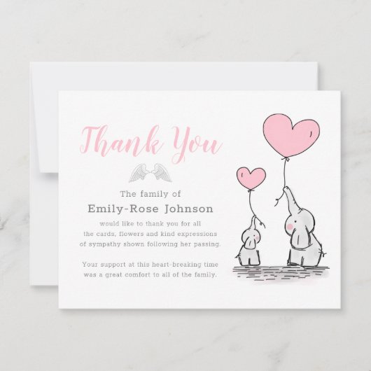 begrafenis dank u | Roze kinderverdriet Bedankkaart (Voorkant)