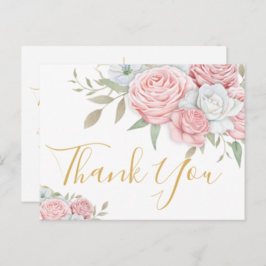 Begrafenis Dank u | Roze witte rozen Uitnodiging Briefkaart (Voorkant / Achterkant)