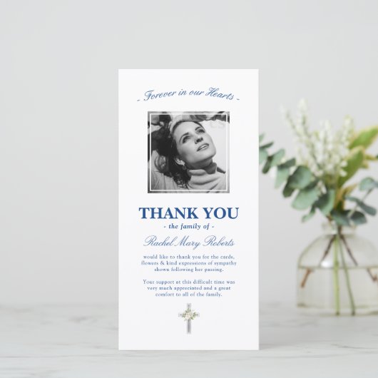 Begrafenis Dank u | Sympathy Blue Foto Bedankkaart (Staand voorkant)