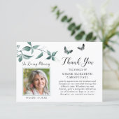 Begrafenis Dank u Vlinderfoto Botanisch Groen Bedankkaart (Staand voorkant)