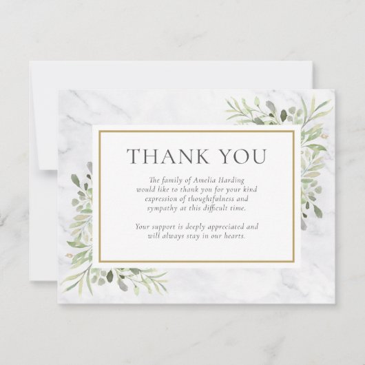 Begrafenis Dank u Waterverf groen marmeren Kaart (Voorkant)