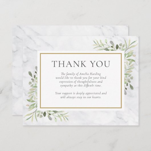 Begrafenis Dank u Waterverf groen marmeren Kaart (Voorkant / Achterkant)