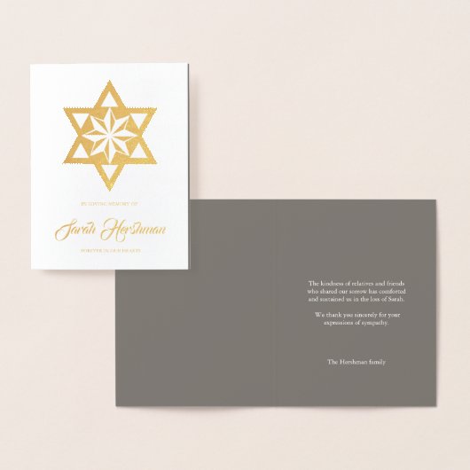 Begrafenis Dankjewel Joodse kaarten | goudfolie (Display)