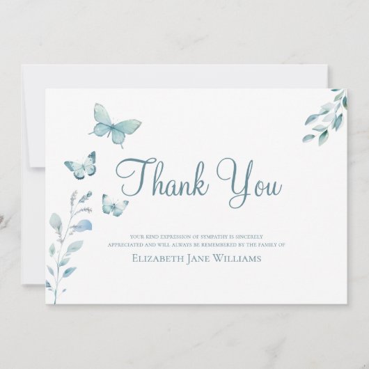 Begrafenis Dusty Blue Butterfly Bedankkaart (Voorkant)