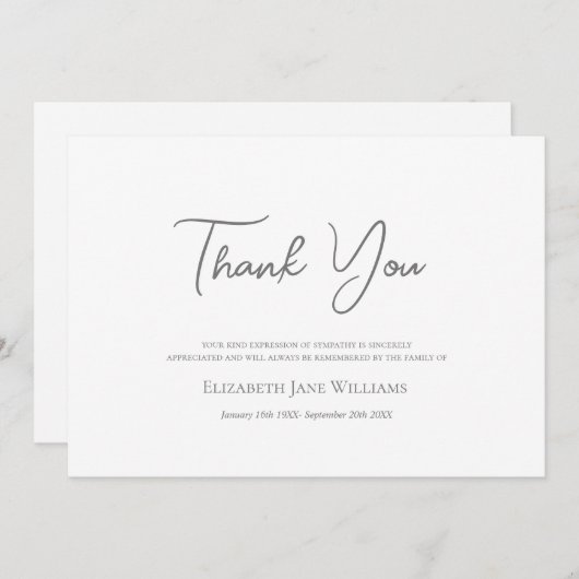 Begrafenis eenvoudig script bedankkaart (Voorkant / Achterkant)