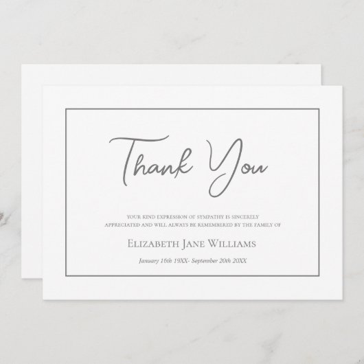 Begrafenis eenvoudig script bedankkaart (Voorkant / Achterkant)