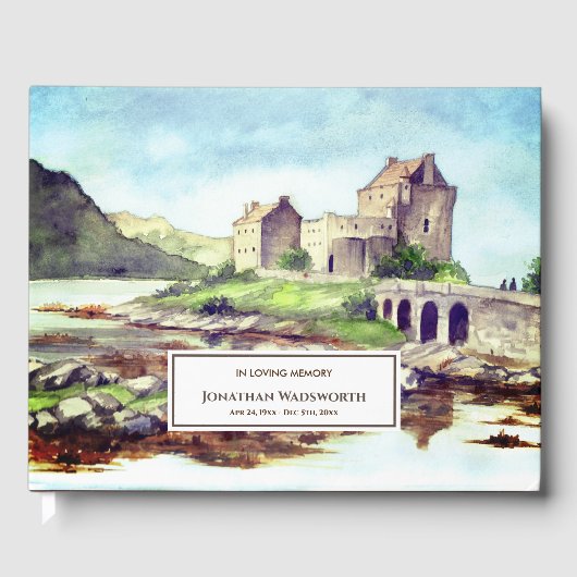 Begrafenis Eilean Donan Castle Scotland Waterverf Gastenboek (Voorkant)