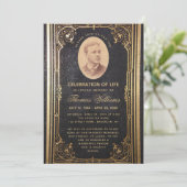 Begrafenis Elegant Zwart Goud Foto Kaart (Staand voorkant)