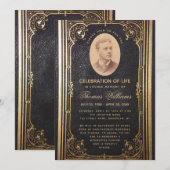 Begrafenis Elegant Zwart Goud Foto Kaart (Voorkant / Achterkant)