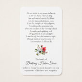 Begrafenis Floral Lake Memorial Gebed Sympathie Ca Visitekaartje (Achterkant)