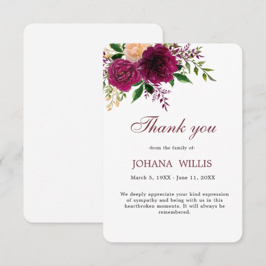 Begrafenis Floral Paarse Memorial Dank u kaart (Voorkant / Achterkant)