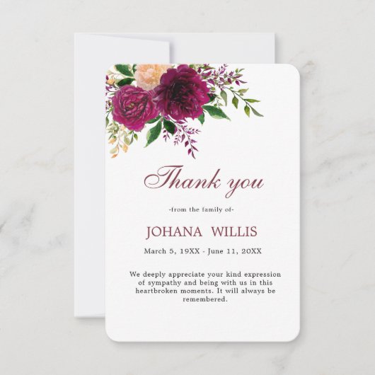 Begrafenis Floral Paarse Memorial Dank u kaart (Voorkant)