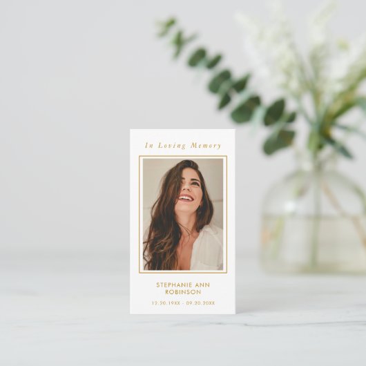 Begrafenis Foto Memorial Goud Script Gebed Kaart Visitekaartje (Staand voorkant)