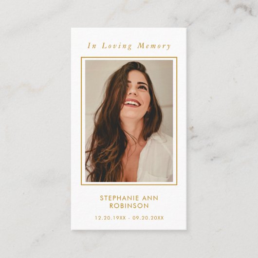 Begrafenis Foto Memorial Goud Script Gebed Kaart Visitekaartje (Voorkant)