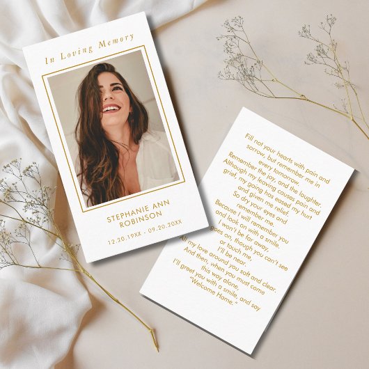 Begrafenis Foto Memorial Goud Script Gebed Kaart Visitekaartje