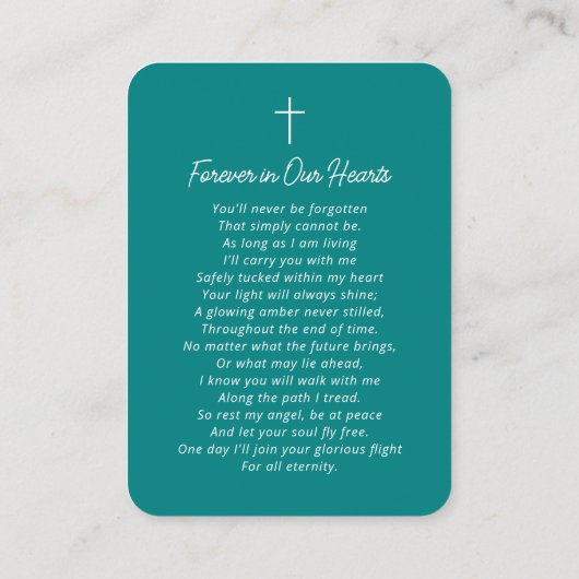 Begrafenis Gebed Gedachtenis Blauwgroen Kaarten Visitekaartje (Achterkant)