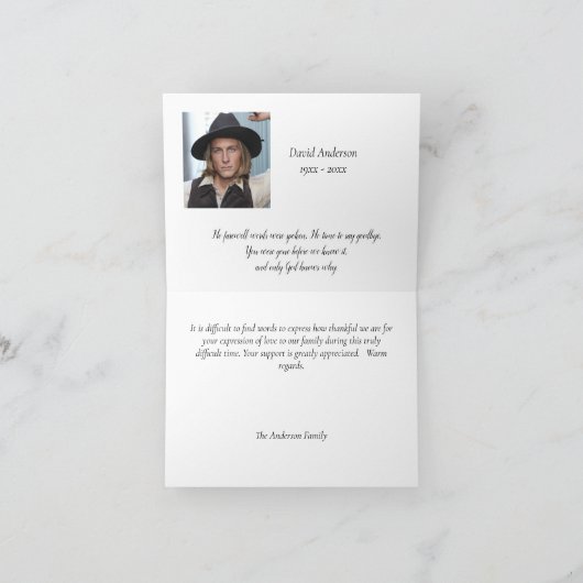 Begrafenis gedenkteken dank u kaart (Binnen)