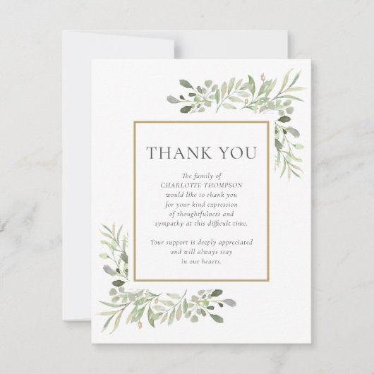 Begrafenis Gedenkteken Groen Goud Lijst Foto Bedankkaart (Voorkant)