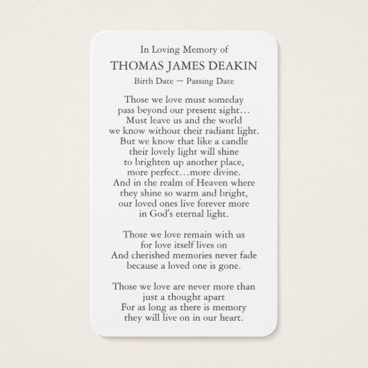 Begrafenis Geel Rose Memorial Gebed Sympathie Kaar Visitekaartje (Achterkant)