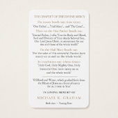 Begrafenis Goddelijke Barmhartigheid Chaplet Gebed Visitekaartje (Achterkant)