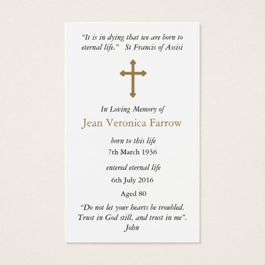 Begrafenis Heilig Hart Jezus Gebed Sympathie Kaart (Achterkant)