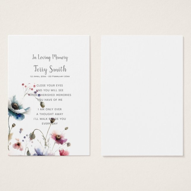 Begrafenis / Herdenking Gebed Kaart (Voorkant /achterkant)