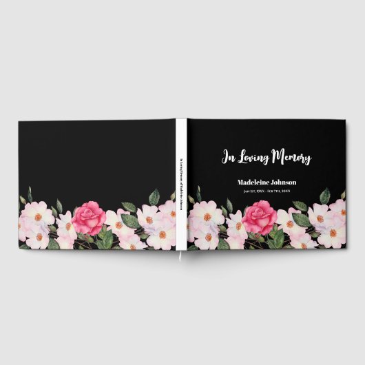 Begrafenis hield van een Waterverf roze witte roze Gastenboek (Volledig)