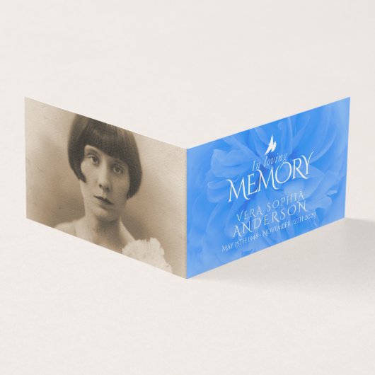 Begrafenis in liefdevolle herinnering blauw roos g kaart (Buitenkant)