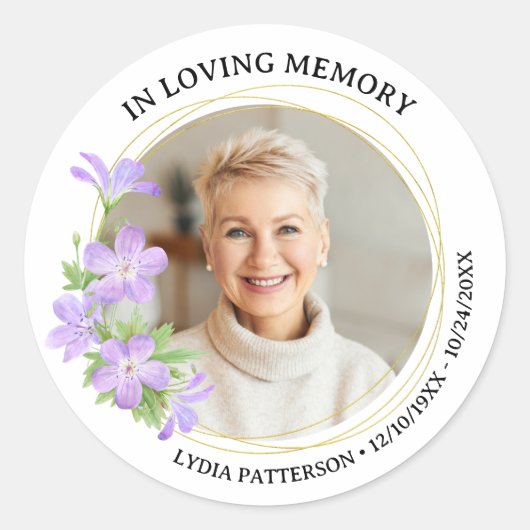 Begrafenis in liefdevolle herinnering Custom Photo Ronde Sticker (Voorkant)