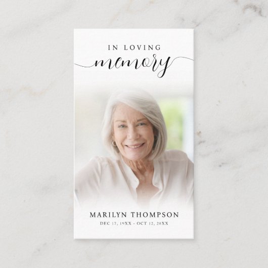 Begrafenis in liefdevolle herinnering Script Foto Visitekaartje (Voorkant)