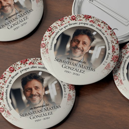 Begrafenis in liefdevolle herinnering Spaans Foto Ronde Button 5,7 Cm