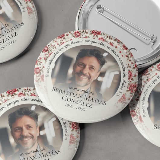 Begrafenis in liefdevolle herinnering Spaans Foto Ronde Button 5,7 Cm