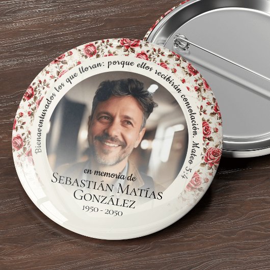 Begrafenis in liefdevolle herinnering Spaans Foto Ronde Button 5,7 Cm