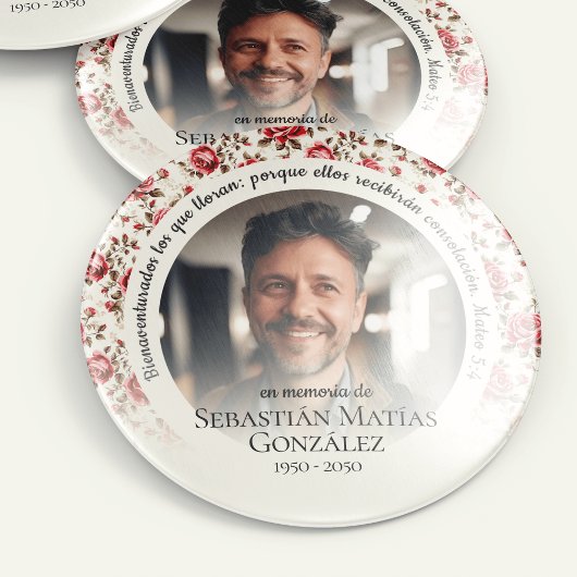Begrafenis in liefdevolle herinnering Spaans Foto Ronde Button 5,7 Cm