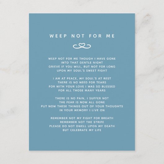 Begrafenis in ons hart blauw wit foto gedichtenkaa informatiekaartje (Achterkant)