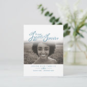 Begrafenis in ons hart blauw wit foto gedichtenkaa informatiekaartje (Staand voorkant)