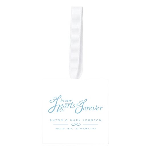 Begrafenis in ons hart blauw wit foto herinnering decoratie (Voorkant)