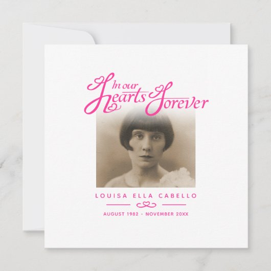 Begrafenis in ons hart is ze weg gedicht roze wit notitiekaartje (Voorkant)