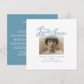 Begrafenis in ons hart is ze weg gedicht wit blauw notitiekaartje (Voorkant / Achterkant)