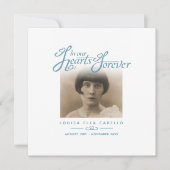 Begrafenis in ons hart is ze weg gedicht wit blauw notitiekaartje (Voorkant)