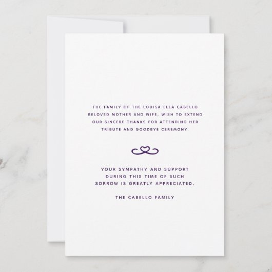 Begrafenis in ons hart paarse bedankkaart (Achterkant)