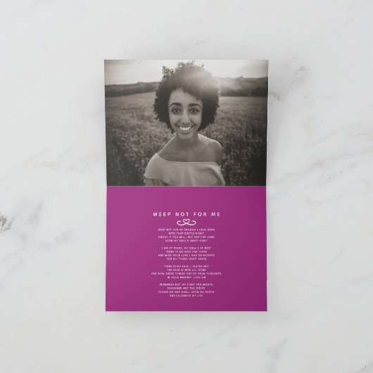 Begrafenis in ons hart voor altijd paarse gedichte aankondiging (Binnen)