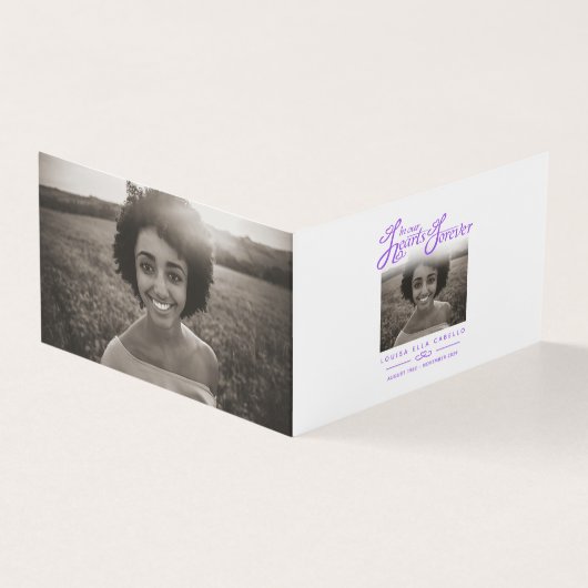 Begrafenis in ons hart voor altijd paarse gedichte kaart (Buitenkant)