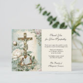 Begrafenis Katholieke Jezus Rozen Kruis Condoleanc Bedankkaart (Staand voorkant)