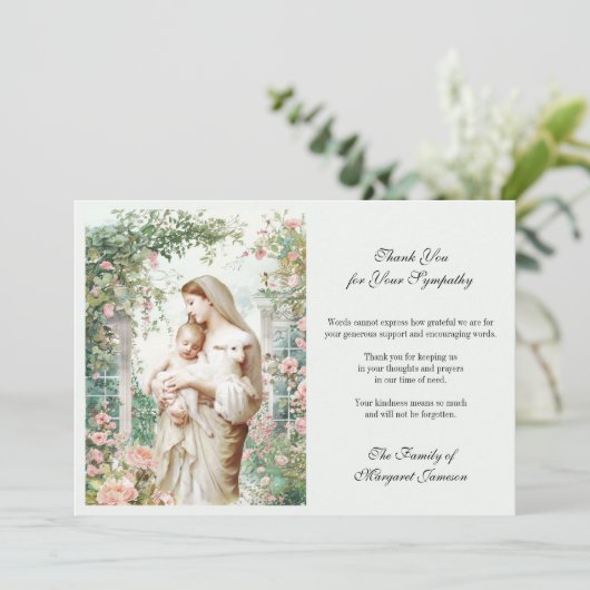 Begrafenis Katholieke Memorial Maria en Jezus Bloe Bedankkaart (Staand voorkant)