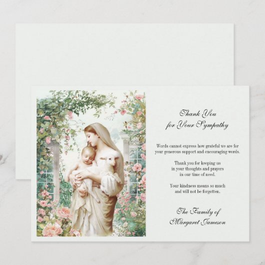 Begrafenis Katholieke Memorial Maria en Jezus Bloe Bedankkaart (Voorkant / Achterkant)