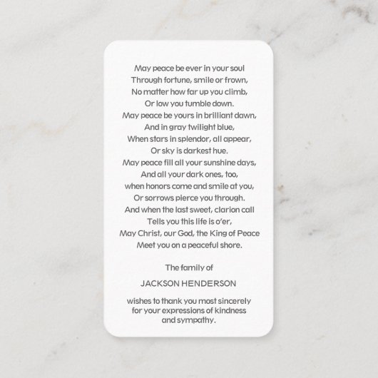 Begrafenis Katholieke St Paul Gebed Sympathie Kaar Visitekaartje (Achterkant)